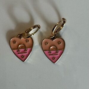 Horseshoe Heart-Shaped Pink and Gold Earrings